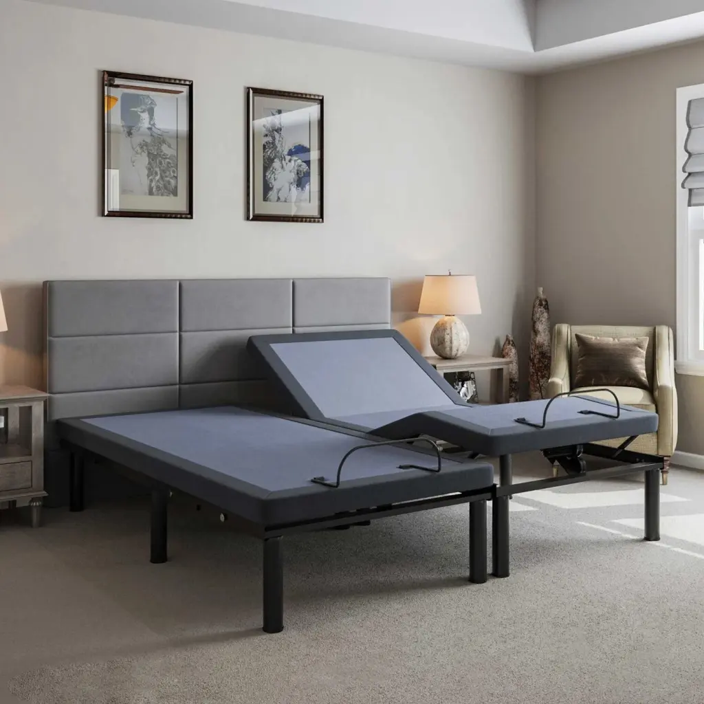 BT2000 Cal King Split Adjustable Bed California King Size Blue Gray Upholstered Base omne sleep
