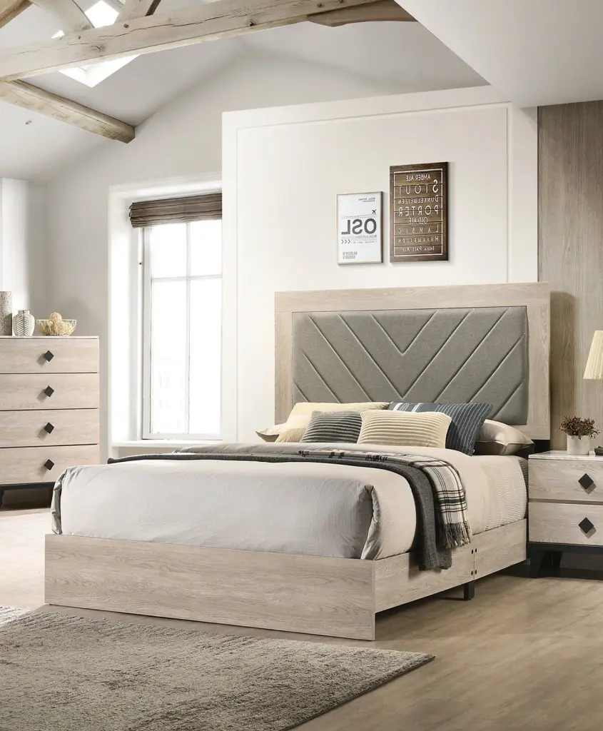 Contemporary 1 Piece Cream Finish California King Size Bed Bedroom Set kanepe