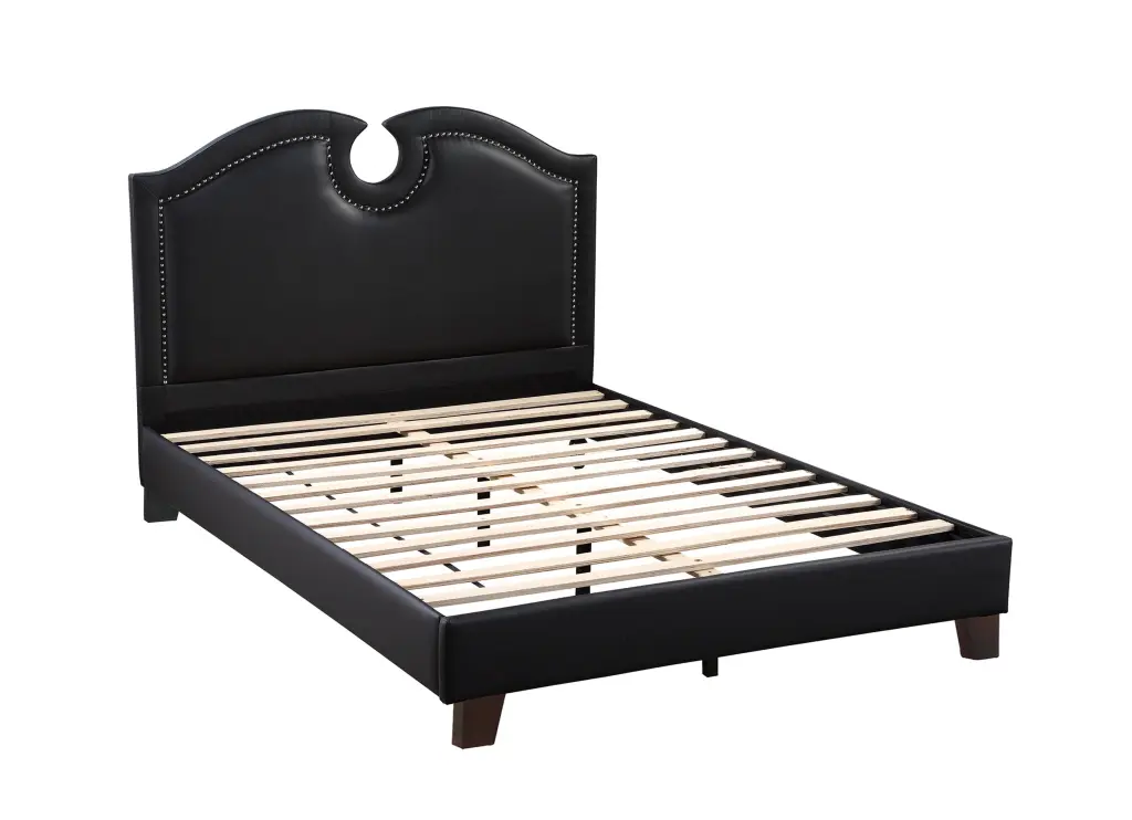 California King Bed Black Light Brown Panel and Faux Leather Headboard poundex