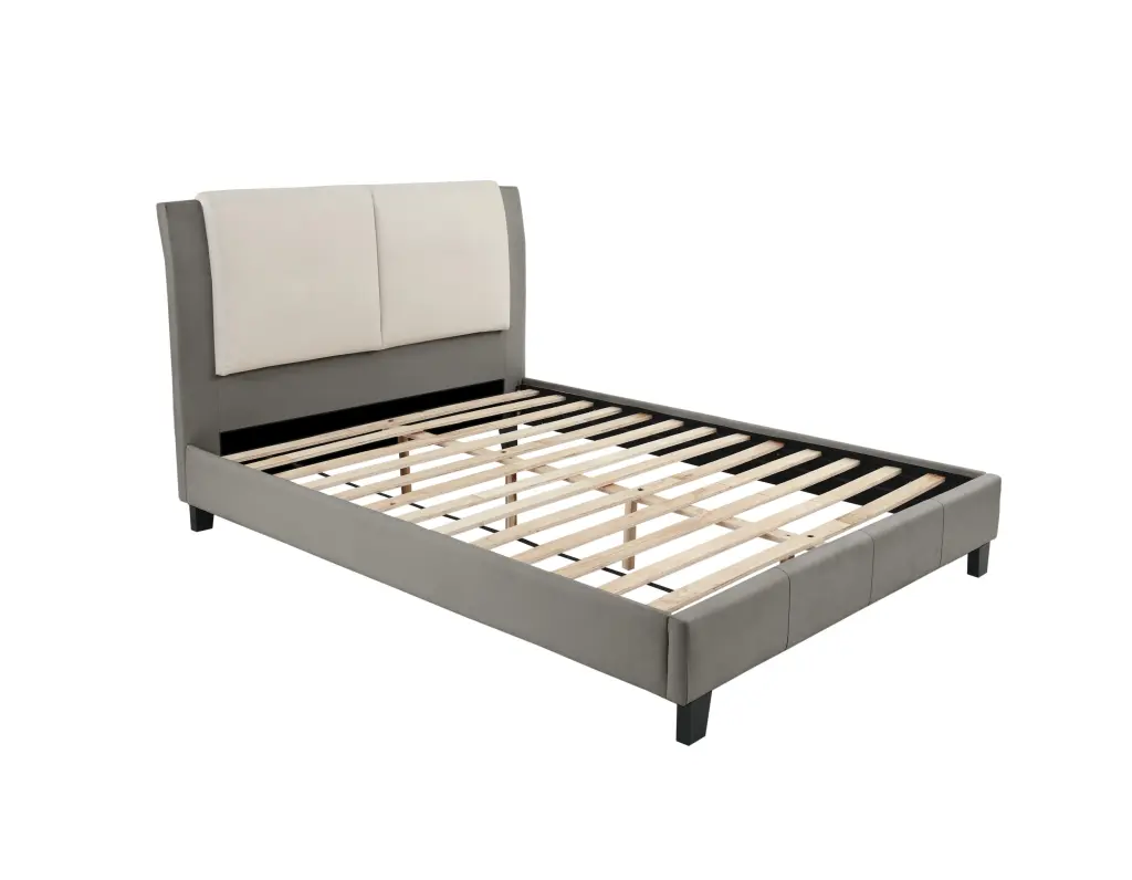 California King Bed White and Grey - Modern Hide Design Luxurious Comfort poundex