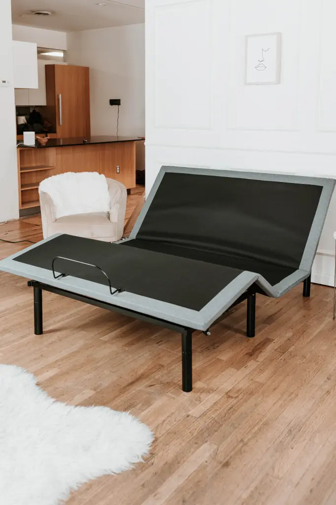 BTX5 California King Adjustable Bed Frame Black Gray Upholstery omne sleep