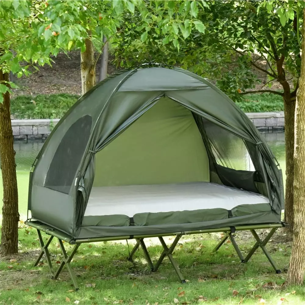 2 Person Foldable Camping Cot 4--1 Waterproof Elevated Tent Shelter Cot Air Mattress Bedspread Foot Pump Carry Bag