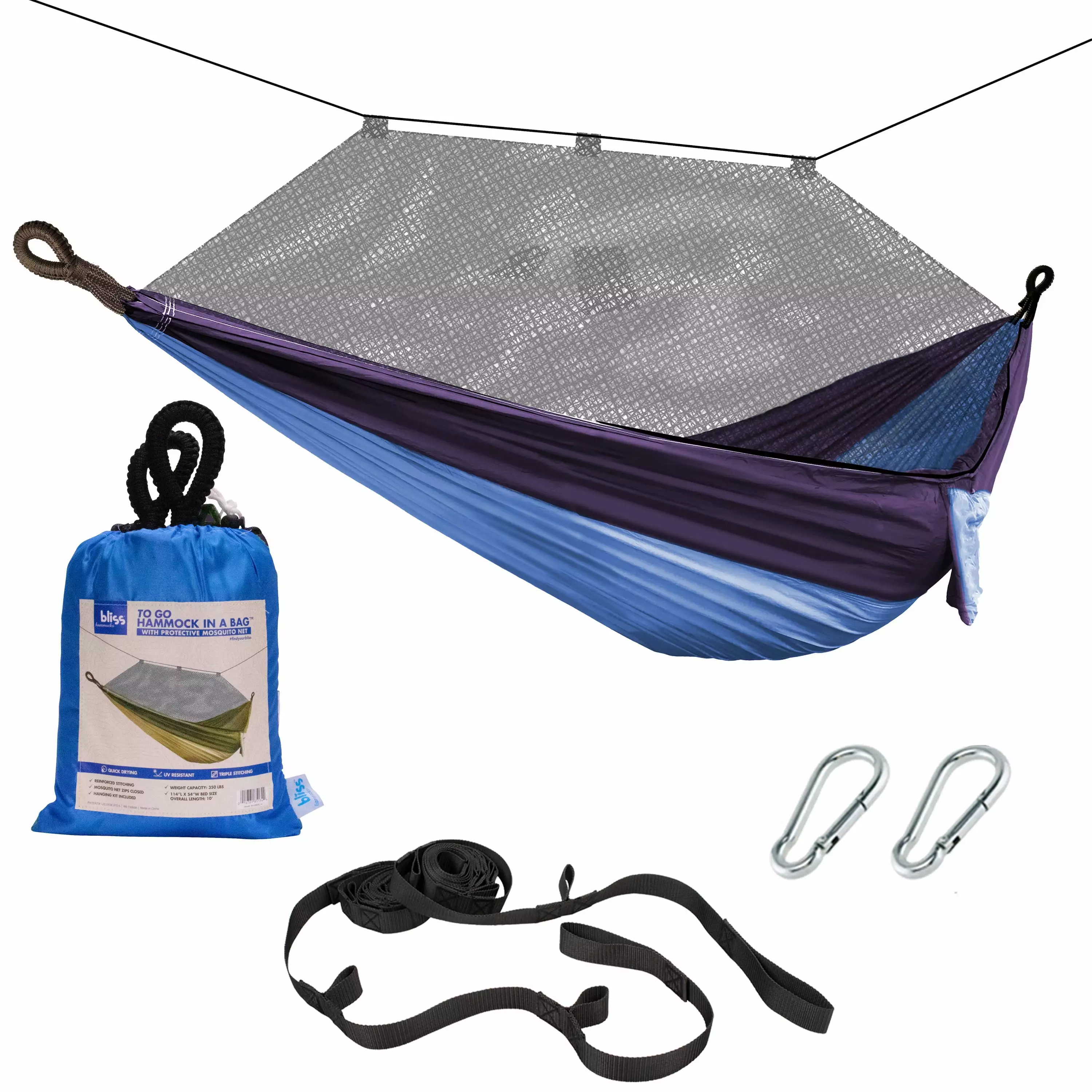 Bliss Hammocks Camping Hammock Bag Mosquito Net Tree Straps 54-inch Wide 350 lb Capacity