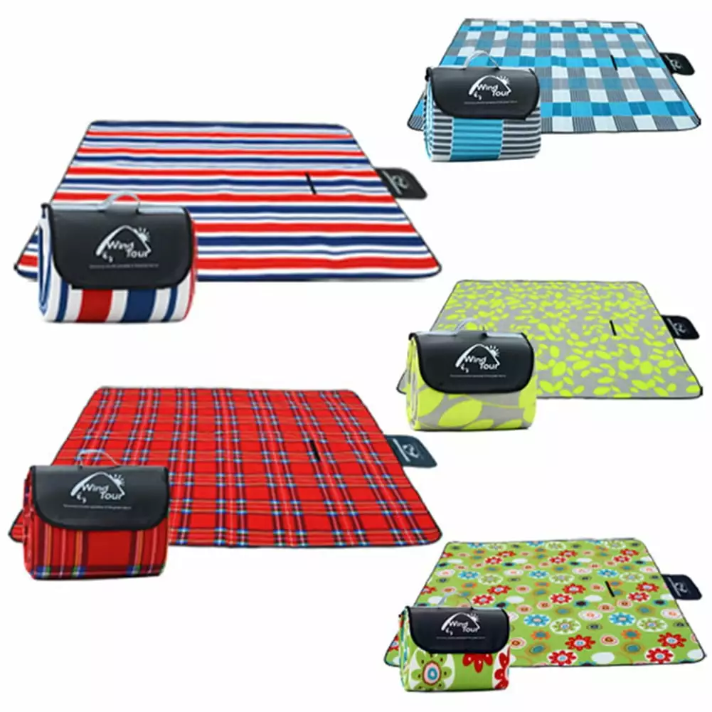 Sijiali Striped Flower Grid Outdoor Camping Picnic Mat Beach Tent Pad Waterproof Blanket