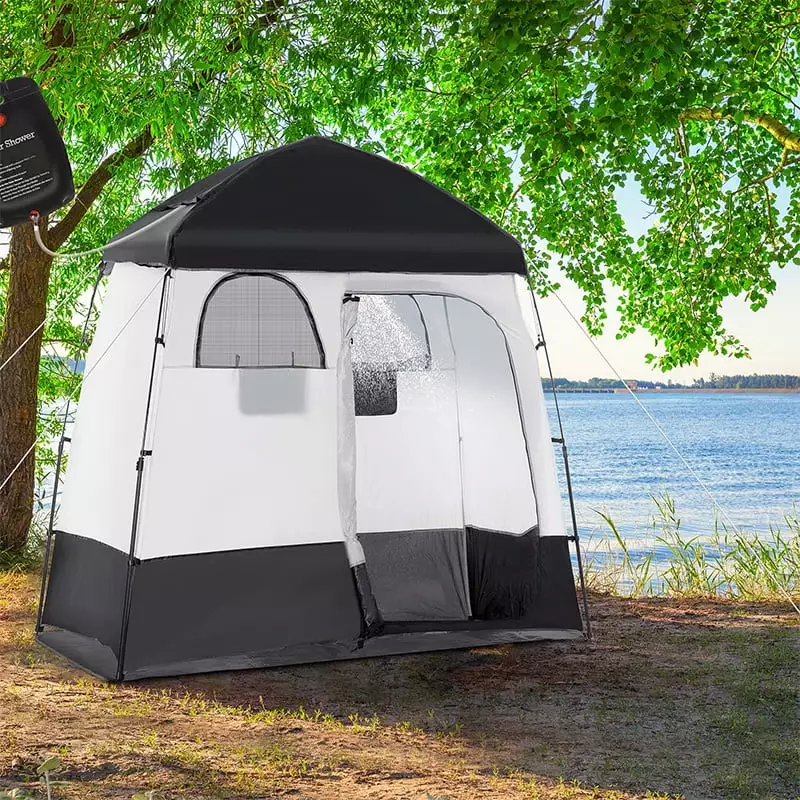 Outsunny Pop Up Privacy Shower Tent Camping Dressing Changing Room 2 Rooms and Shower Bag