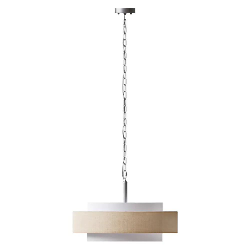 5 - Airy White Natural Linen Burlap Shaded Drum Chandelier Dining Room #28007
