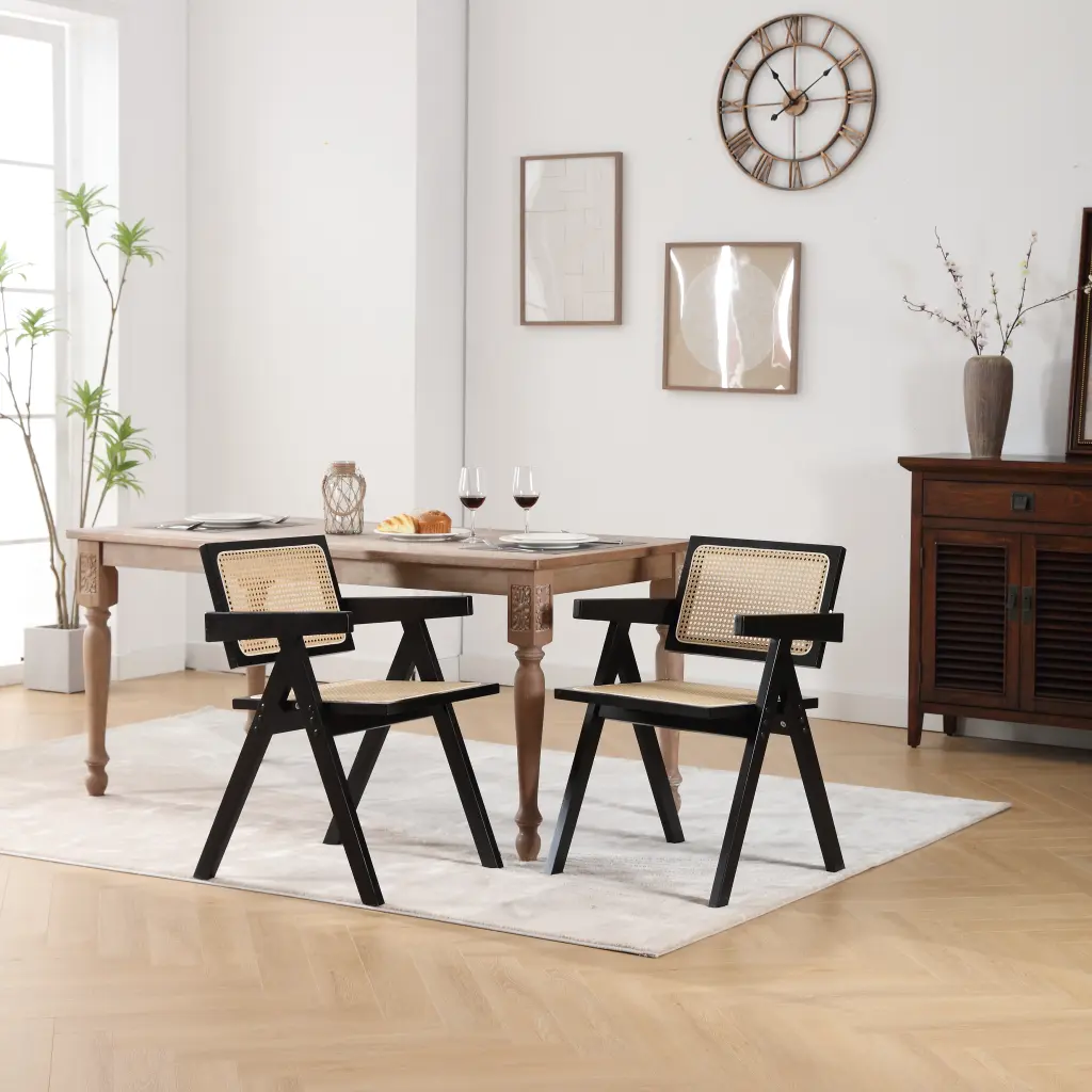 Hengming Cane Solid Wood Dining Chair Hand Made Cane Armchair Dining Room hengming store