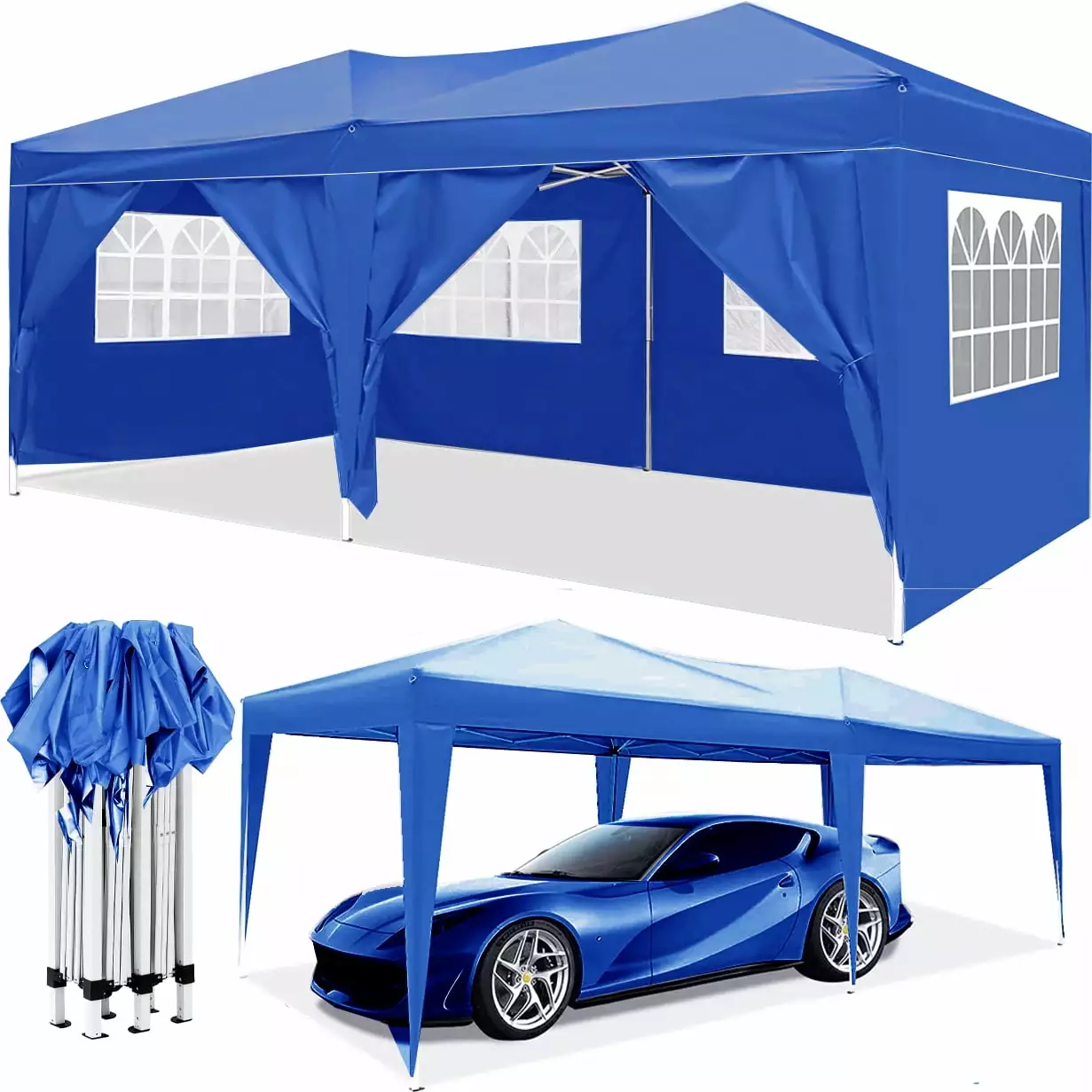 GymChoice 10x20ft 1-Person Setup Pop Up Canopy Tent 6 Removable Sidewalls Portable Party Tent
