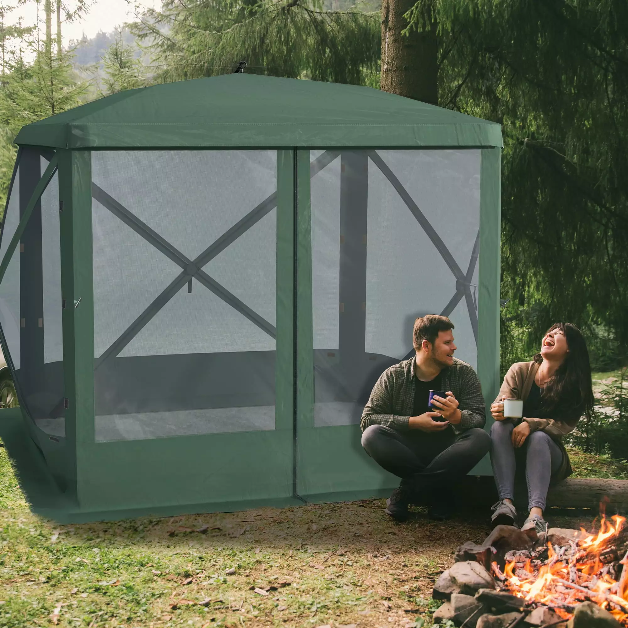 Outsunny Pop Up Camping Canopy Gazebo Screen Shelter Tent 7x7FT Green Carry Bag