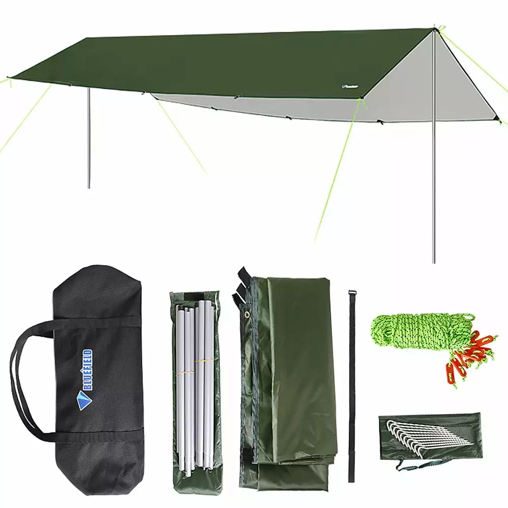 3x6m Waterproof Tarp Tent Shade Pole Folding Camping Canopy Beach Sun Shelter L