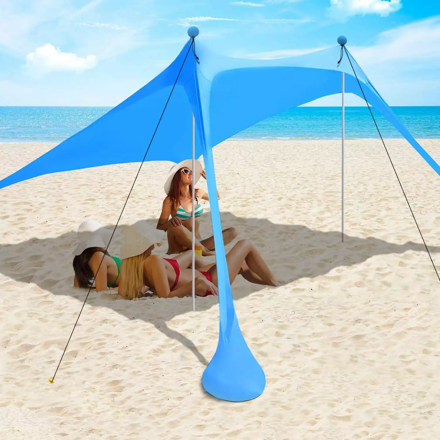 Beach Canopy Sun Shelter UPF50+ Sandbags Poles and Anti-Wind Ropes Outdoor Camping