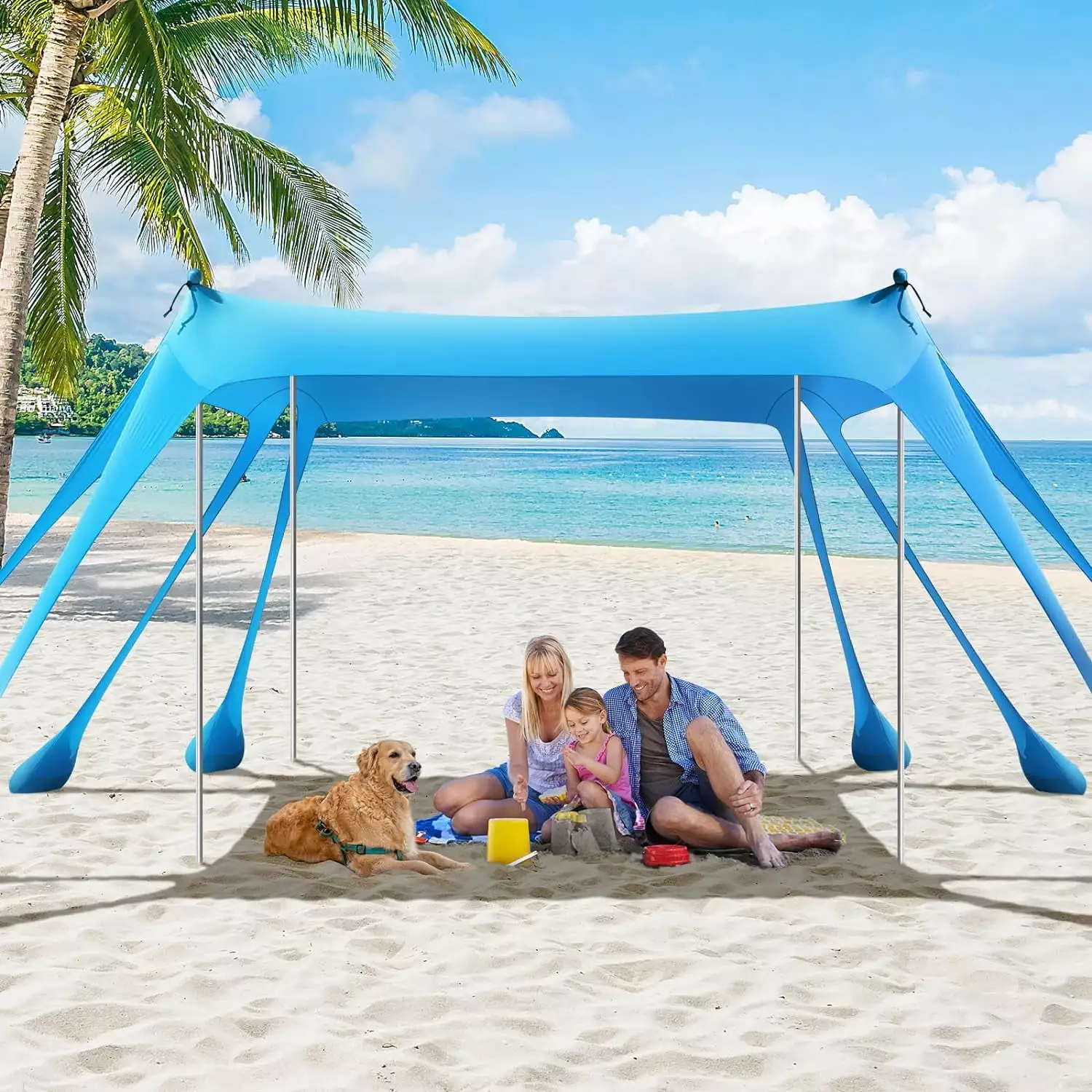 Rhino Valley Beach Tent Sun Shelter UPF50+ 8 Sandbags and 4 Stability Poles Outdoor Use