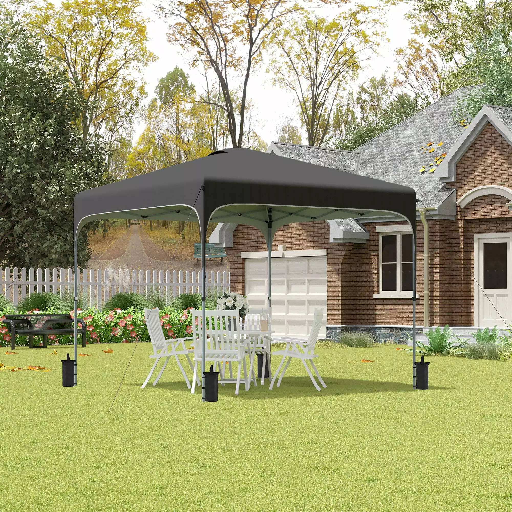 Outsunny 8x8 Pop Up Canopy Tent Wheeled Carry Bag and 4 Sand Bags 120