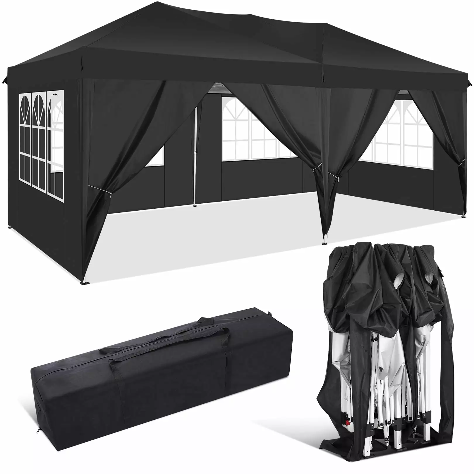 SANOPY 10x20 Outdoor Canopy Tent 6 Removable Sidewalls and Carrying Bag Camping and Parties Black 10