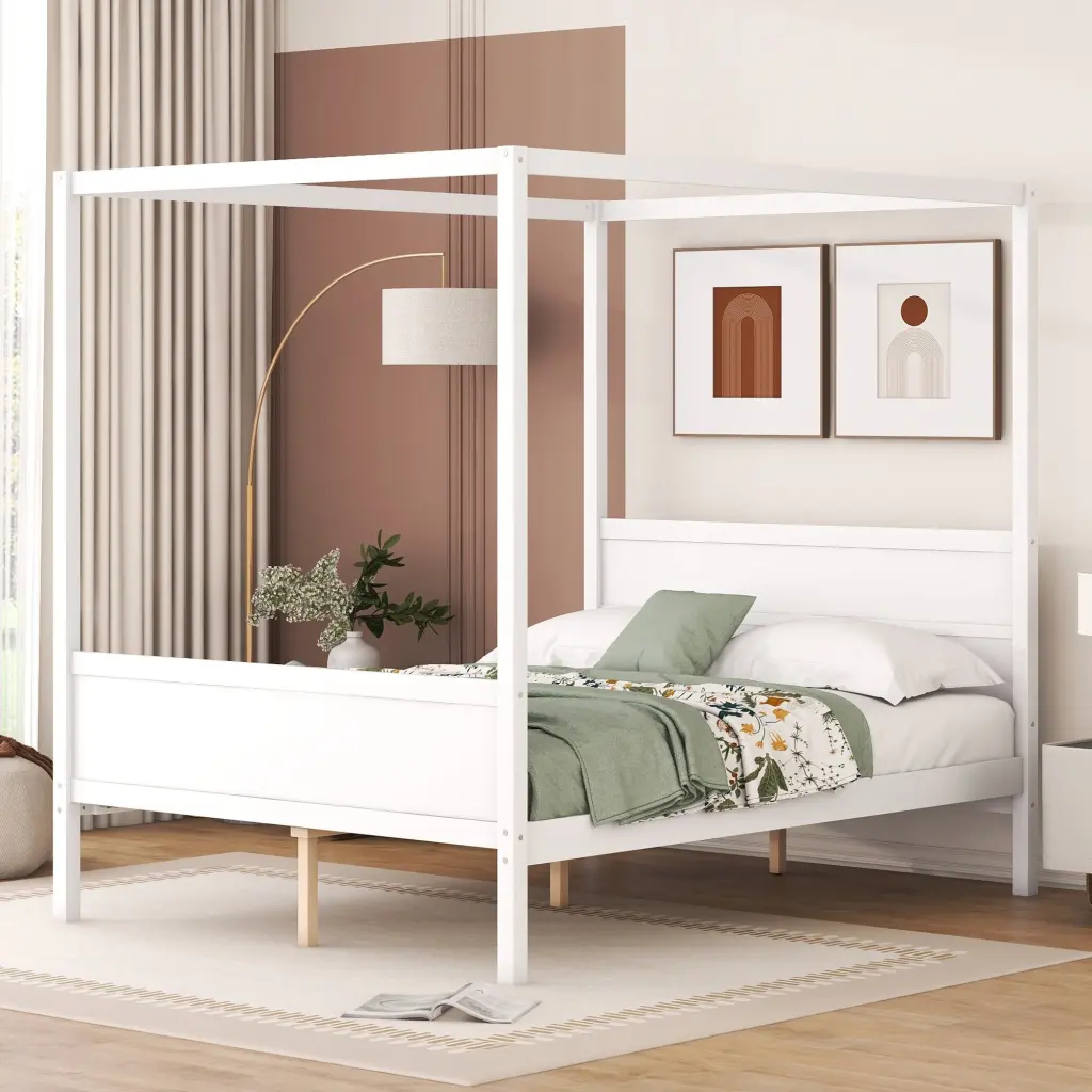 Queen Size Canopy Platform Bed Headboard and Footboard Slat Support lucky furniture