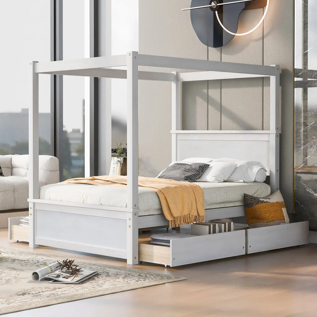 Wood Canopy Bed Four Drawers Full Canopy Platform Bed lucky furniture