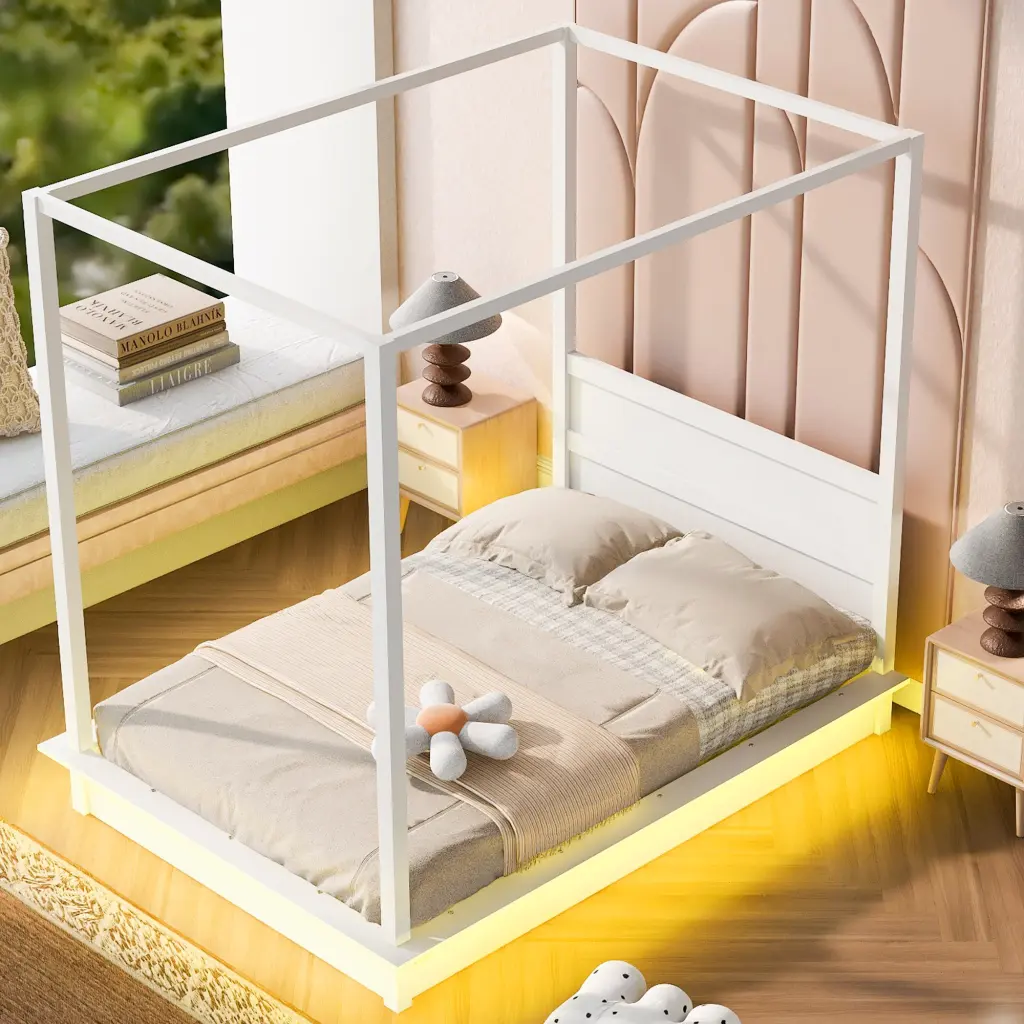 Full Wood LED Canopy Bed Platform and Substantiate Slats lucky home