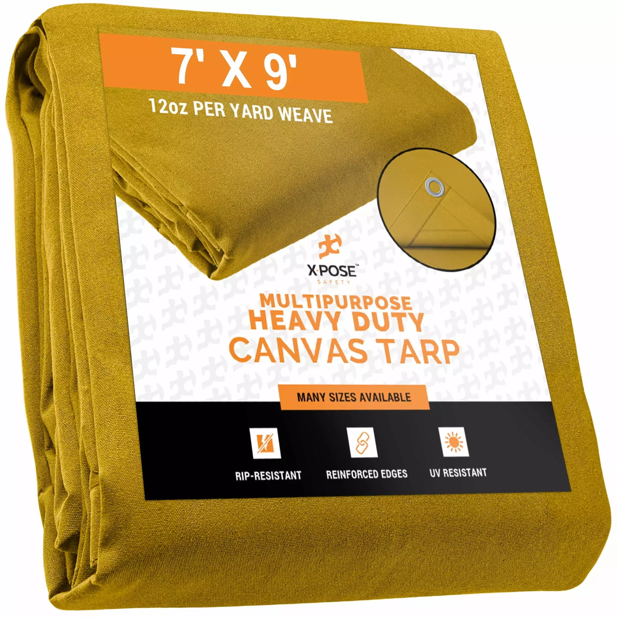 Xpose Safety 7' x 9' Tan Duck Canvas Tarp 12 oz Brass Grommets 10