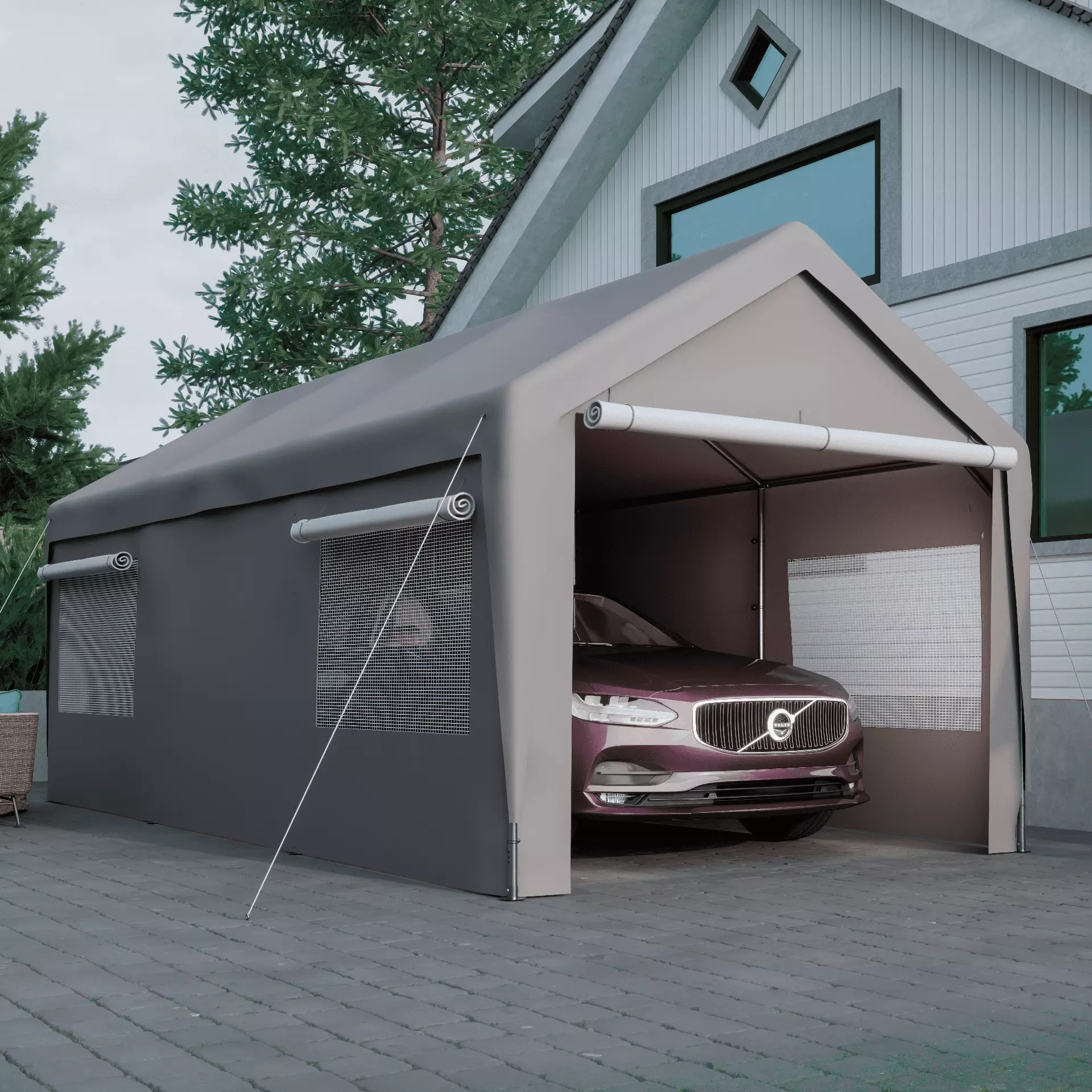LZBEITEM 10x20ft Heavy Duty Steel Outdoor Carport Canopy Windows