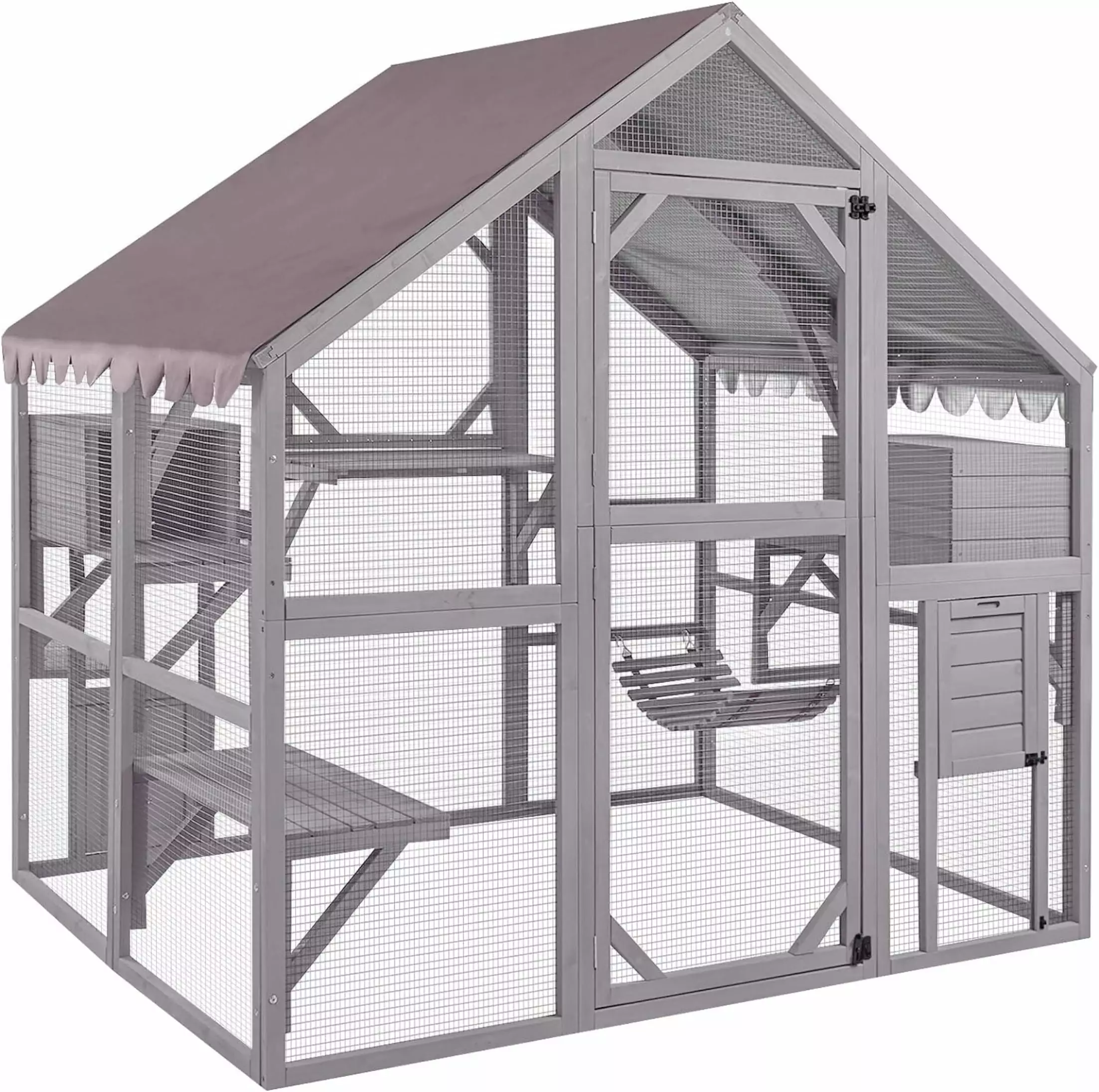 AIVITUVIN Large Cat Catio Walk- Enclosure Wooden Cage Bridges Platforms and Rest Rooms Outdoor Cat Safety 28