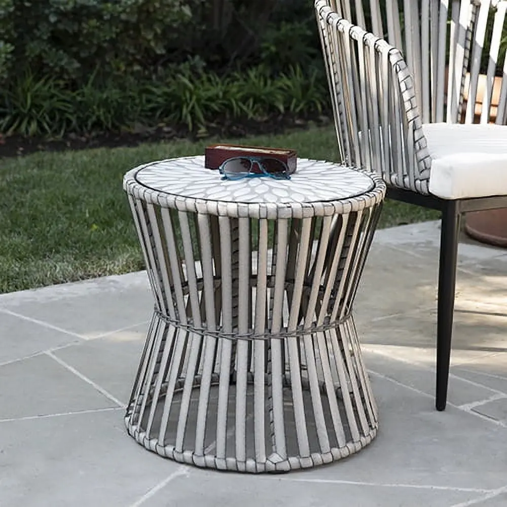 Padko Round Outdoor Side Table Ceramic Top Southern Enterprises