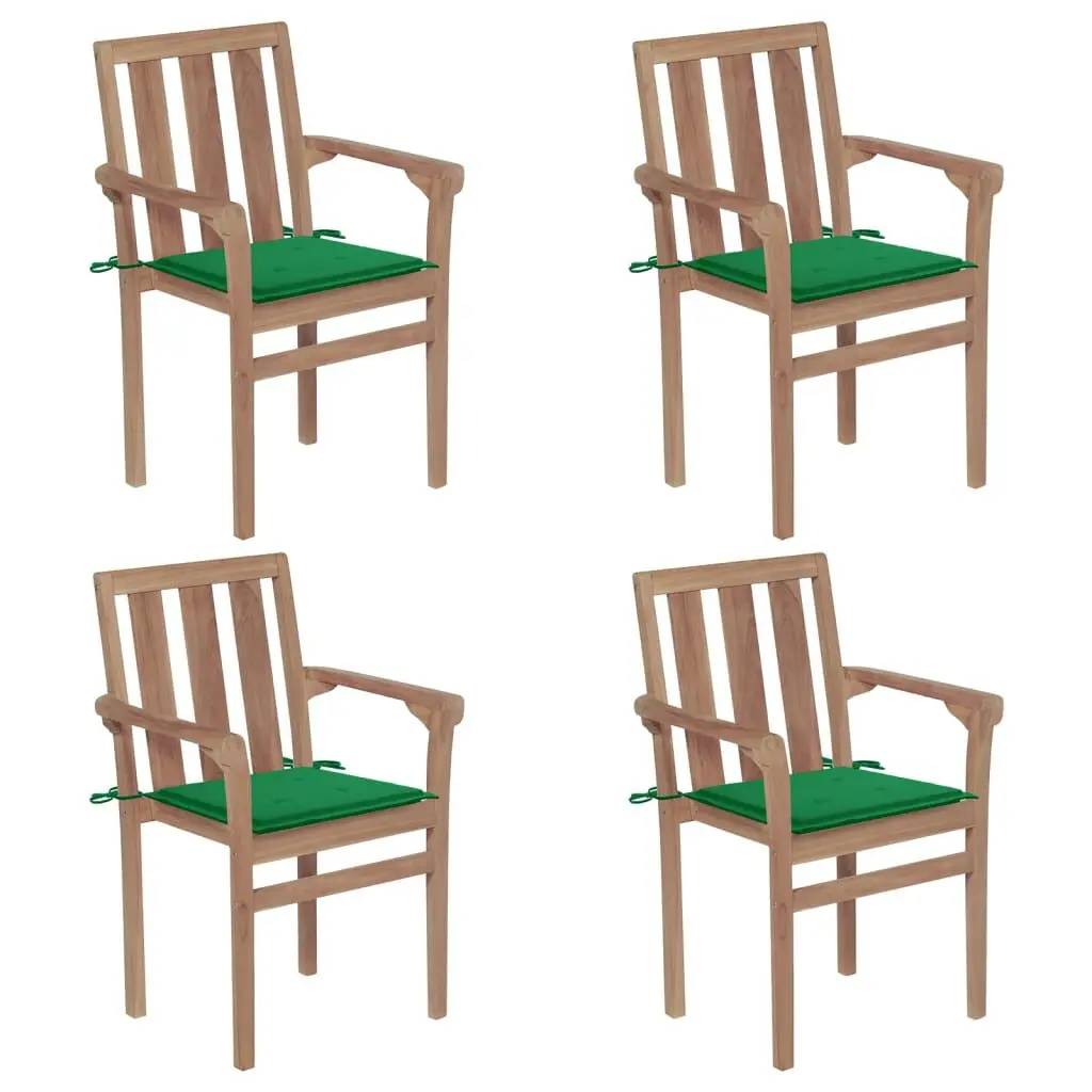 4-Piece Stackable Patio Chairs Cushions Solid Teak Wood Outdoor Seating Set