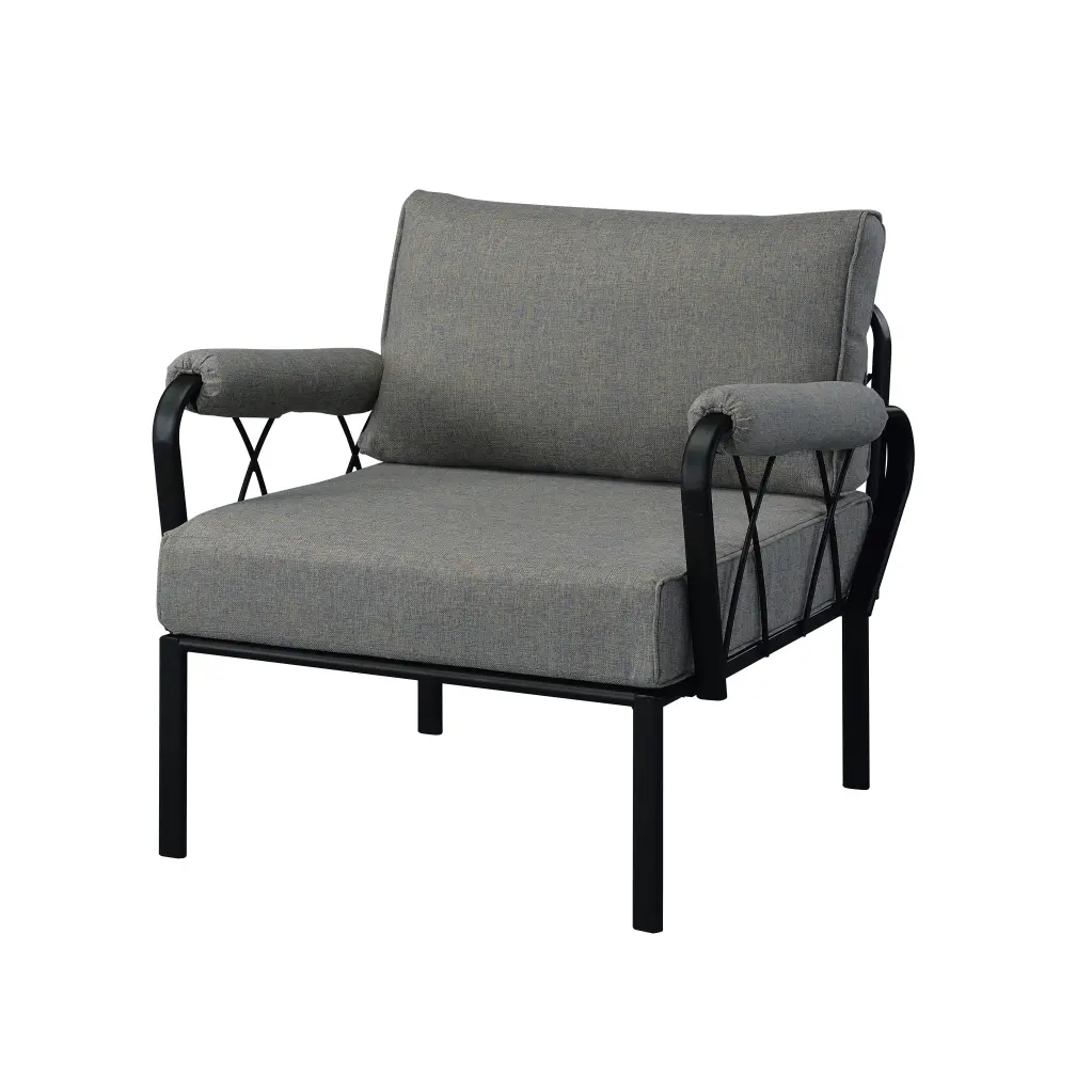Rajni Patio Arm Chair Gray Fabric And Black Finish Outdoor Furniture acme onsite store