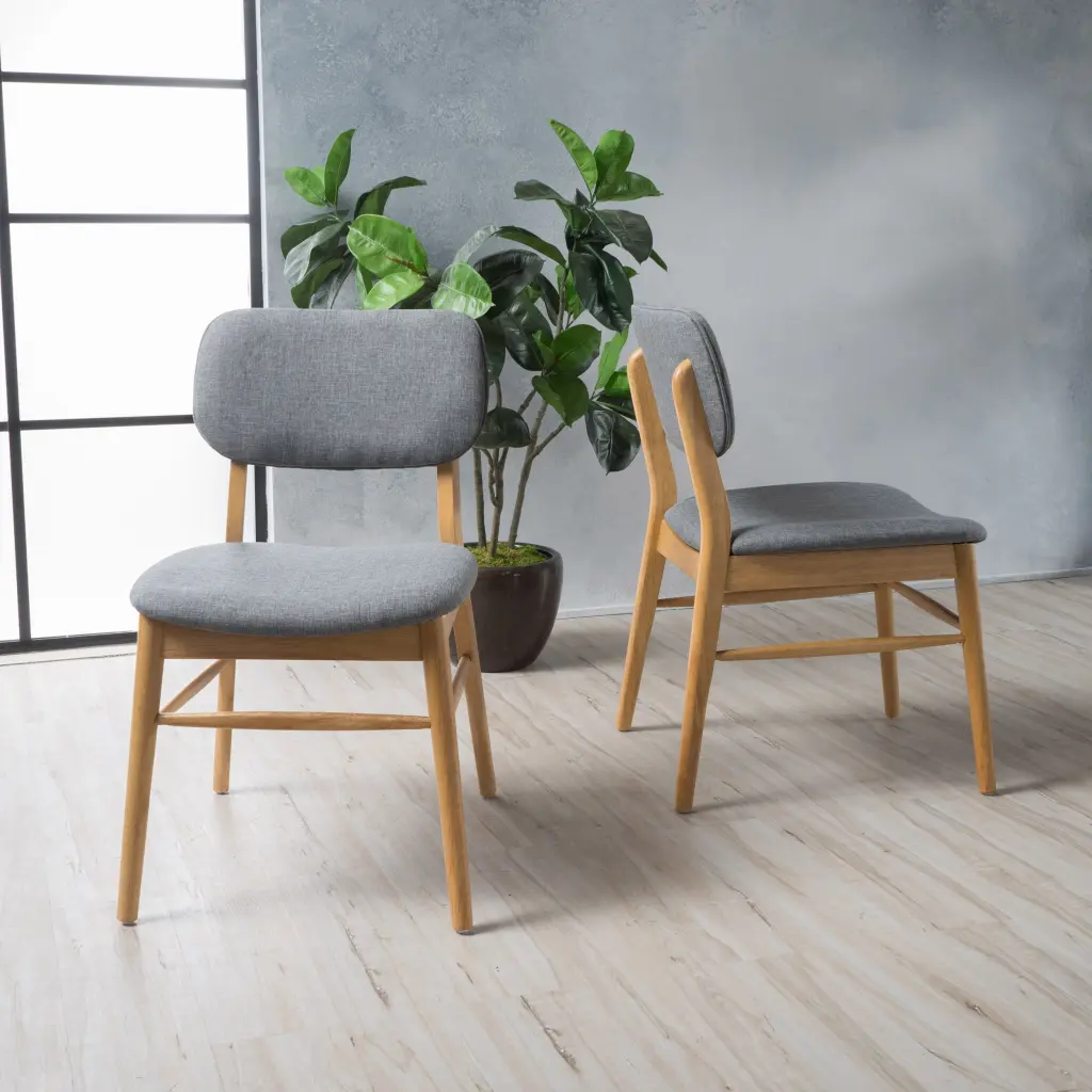 Chair Set 2 Gray Material Modern Living Room Seating nh-bo
