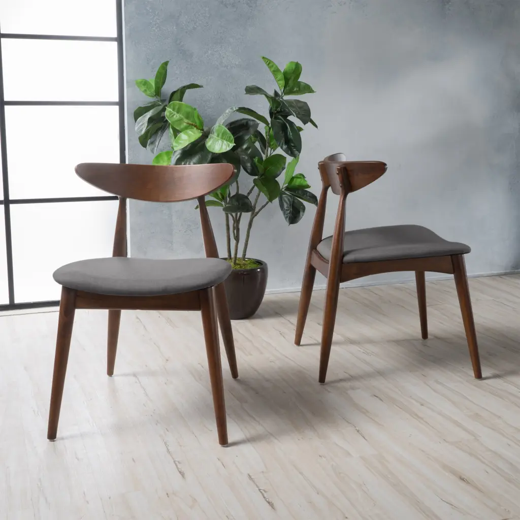 Set 2 Light Gray Material Chairs Dining Or Living Room nh-bo