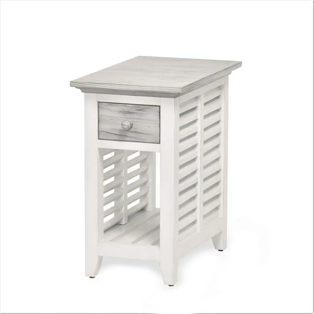 Sea Wind Florida Islamorada Wood Chairside Table Drawer Gray and White Sea Winds