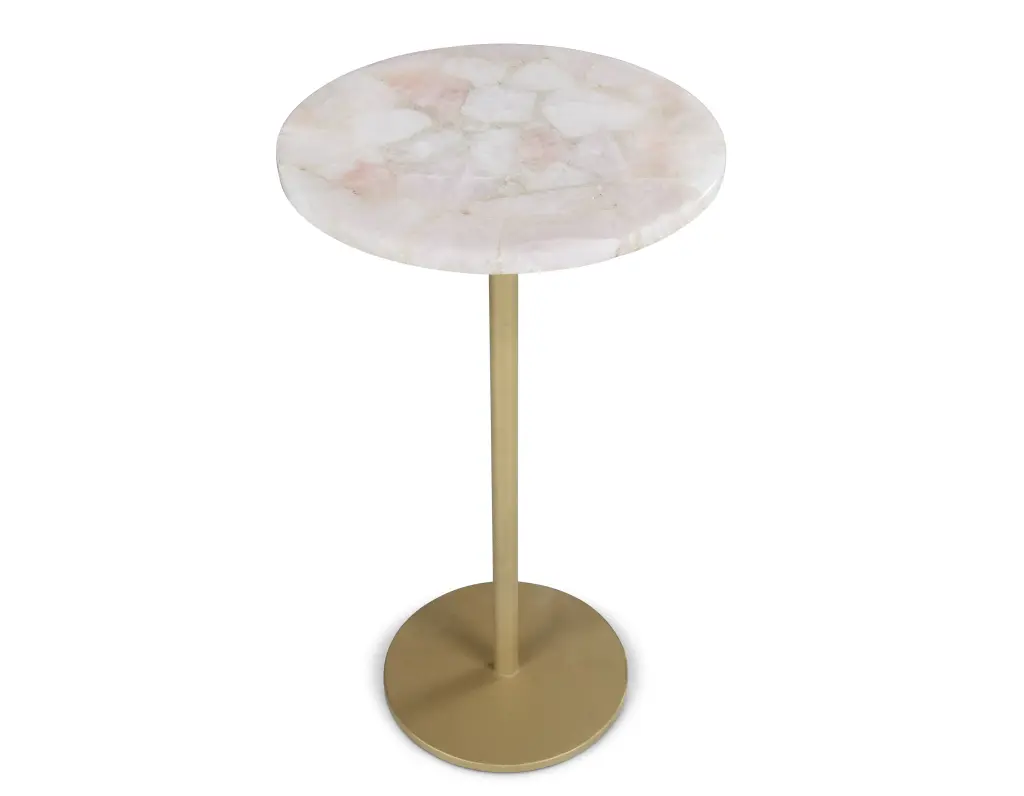 Rosie Rose Quartz Top Chairside Table Beige Ferrous Metal steve silver furniture