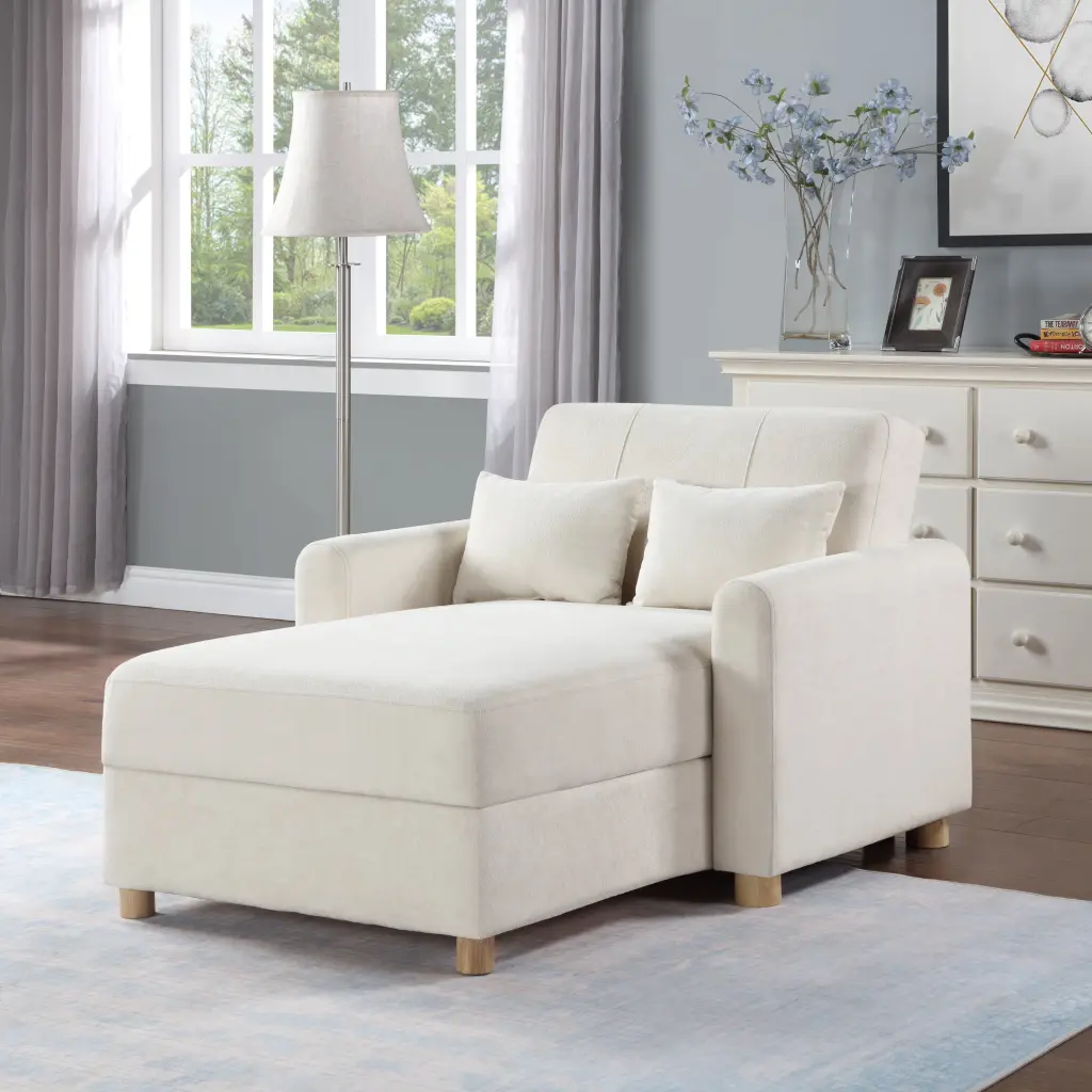 Thomas 42.5 Inch White Convertible Sleeper Chaise Lounge Chair Upholstered Material lilola home