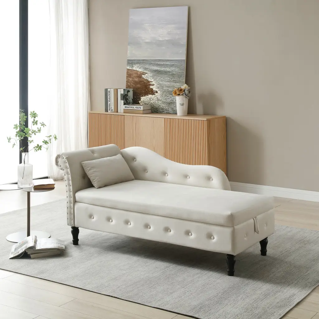 Aijia 60 Inch Velvet Multifunctional Storage Chaise Lounge Tufted Buttons aijiafurniture