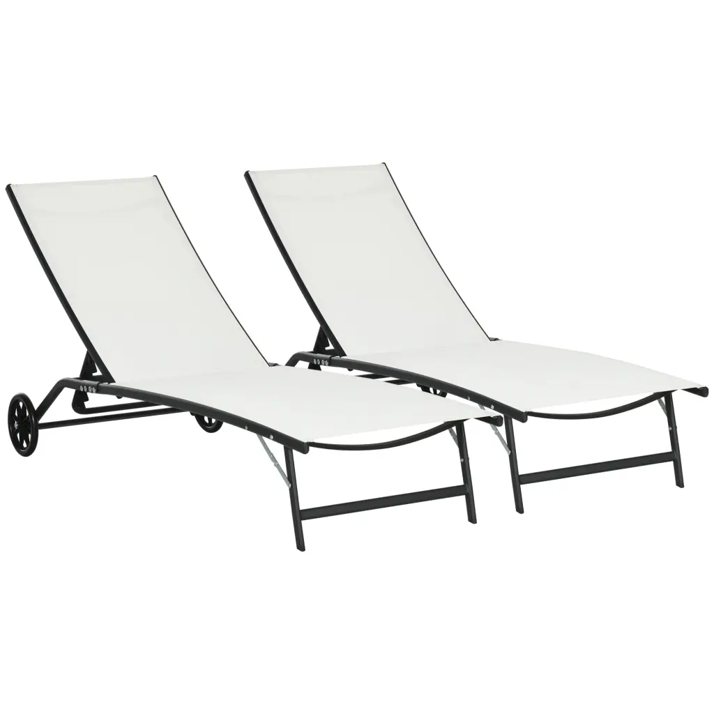 Outsunny Chaise Lounge Outdoor 2 Piece Lounge Chair Wheels Tan aosom business
