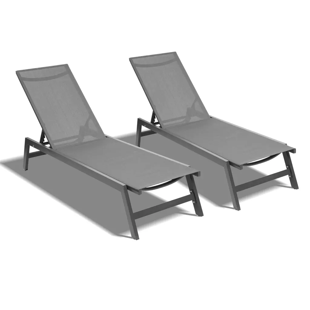 Outdoor 2 Pcs Set Chaise Lounge Chairs Five Position Customizable Aluminum Poolside Recliners bei you