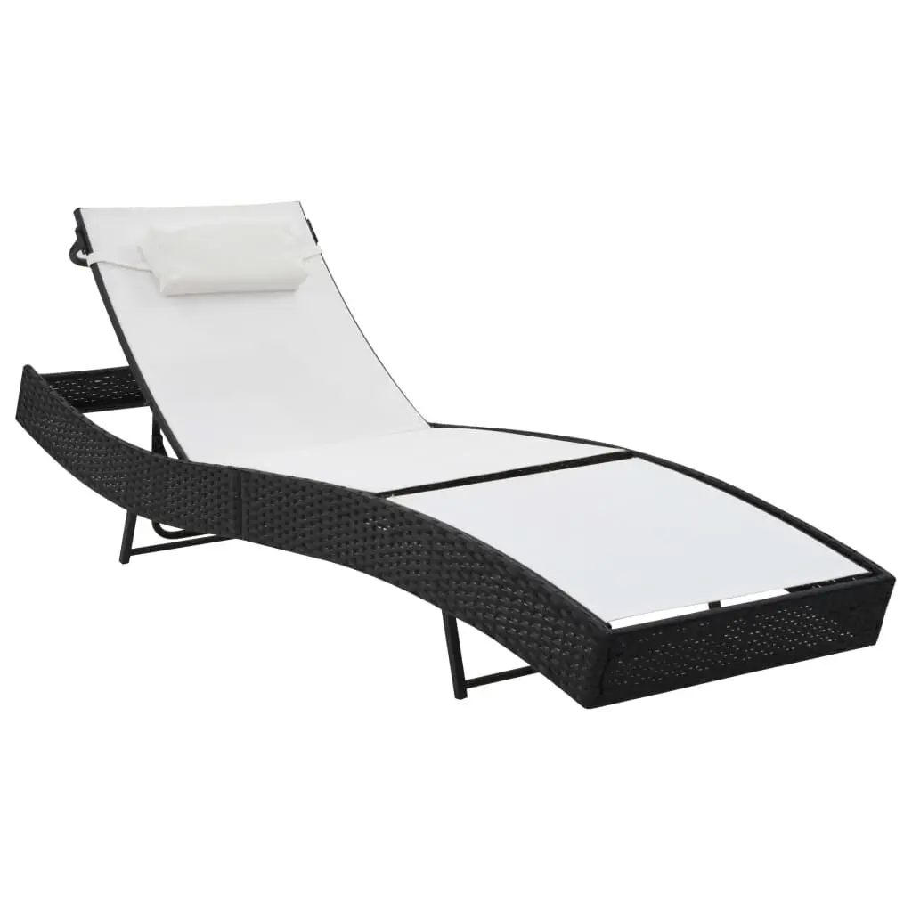 Black Poly Rattan Sun Lounger Pillow Outdoor Patio Chaise Lounge Chair