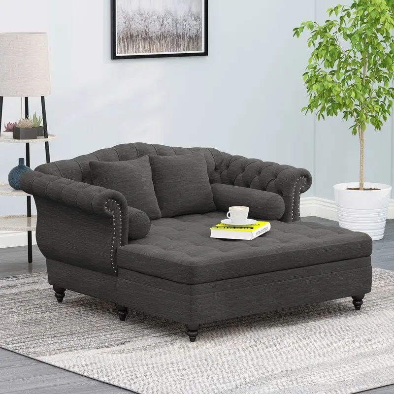 Charcoal Material Chaise Lounge 2 Seat