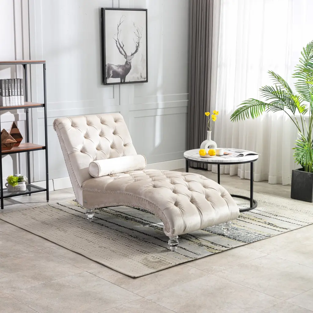 Coomore Velvet Chaise Lounge Indoor Button Tufted Upholstered Chaise Lounge coolmore w-395