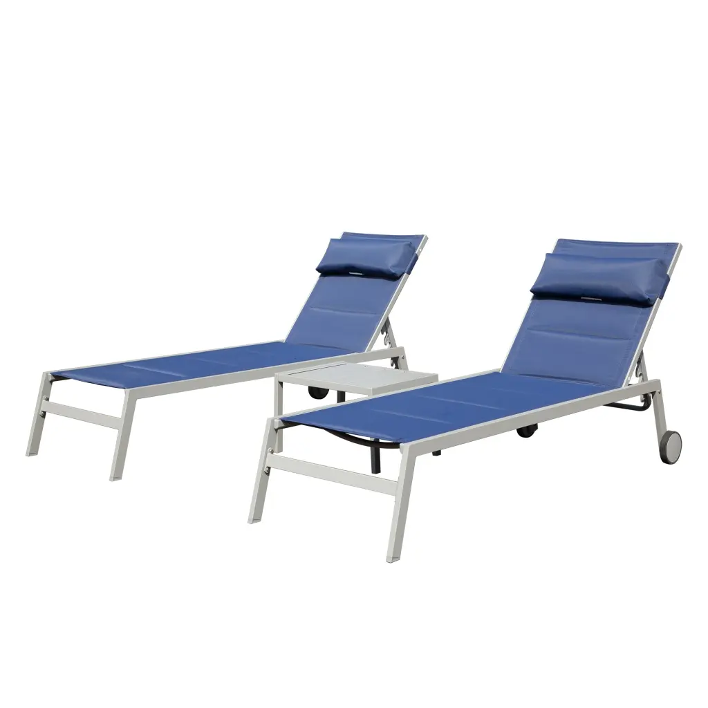 Outdoor Patio Chaise Lounge Set 3 Aluminum Pool Lounge Chairs Cushions crefise patio life