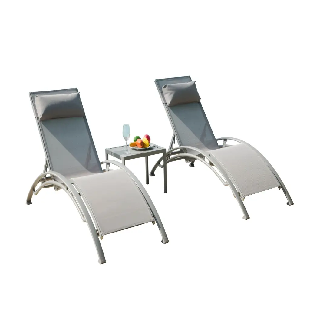 Set 3 Customizable Light Metal Outdoor Pool Lounge Chairs crefise patio life
