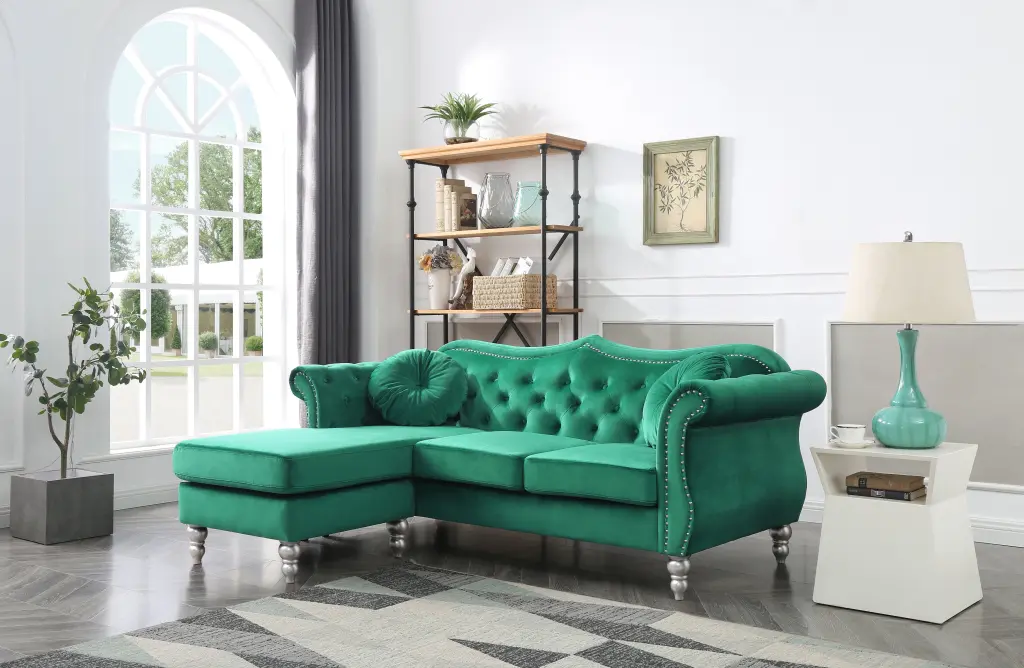 Hollywood G0662B Green Velvet Foam Sofa Chaise Lounge glory furniture