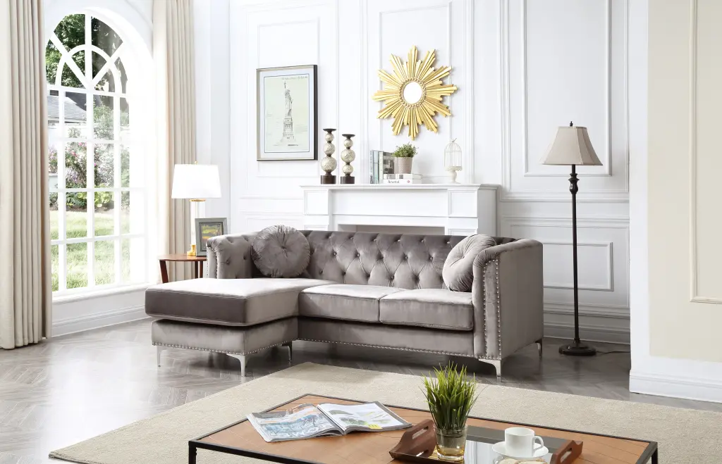 Pompano G782B SC Sofa Chaise 3 Boxes Dark Gray Velvet Wood Platform glory furniture
