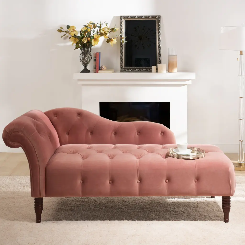 Samuel Tufted Roll Arm Chaise Lounge Ash Rose Pink Velvet jennifer taylor home