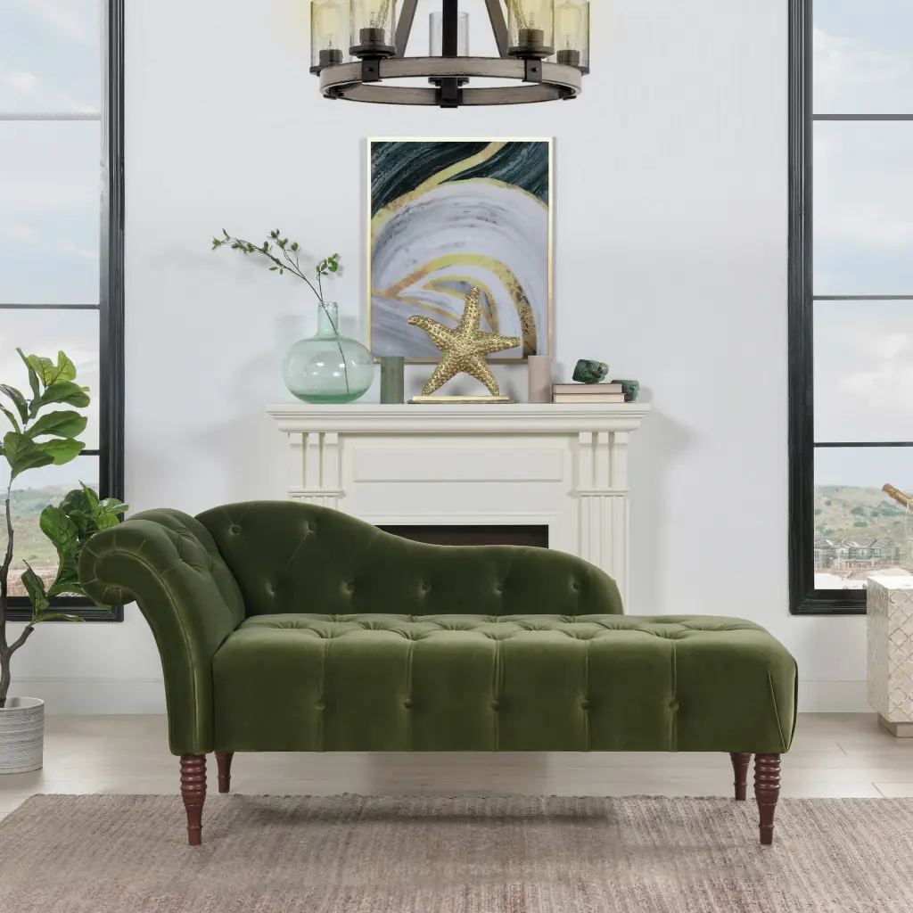Samuel Tufted Roll Arm Chaise Lounge Olive Green Velvet jennifer taylor home
