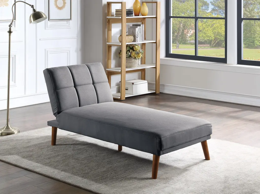 Blue Grey Polyfiber Adjustable Chaise Bed Solid Wood Legs Living Room kanepe