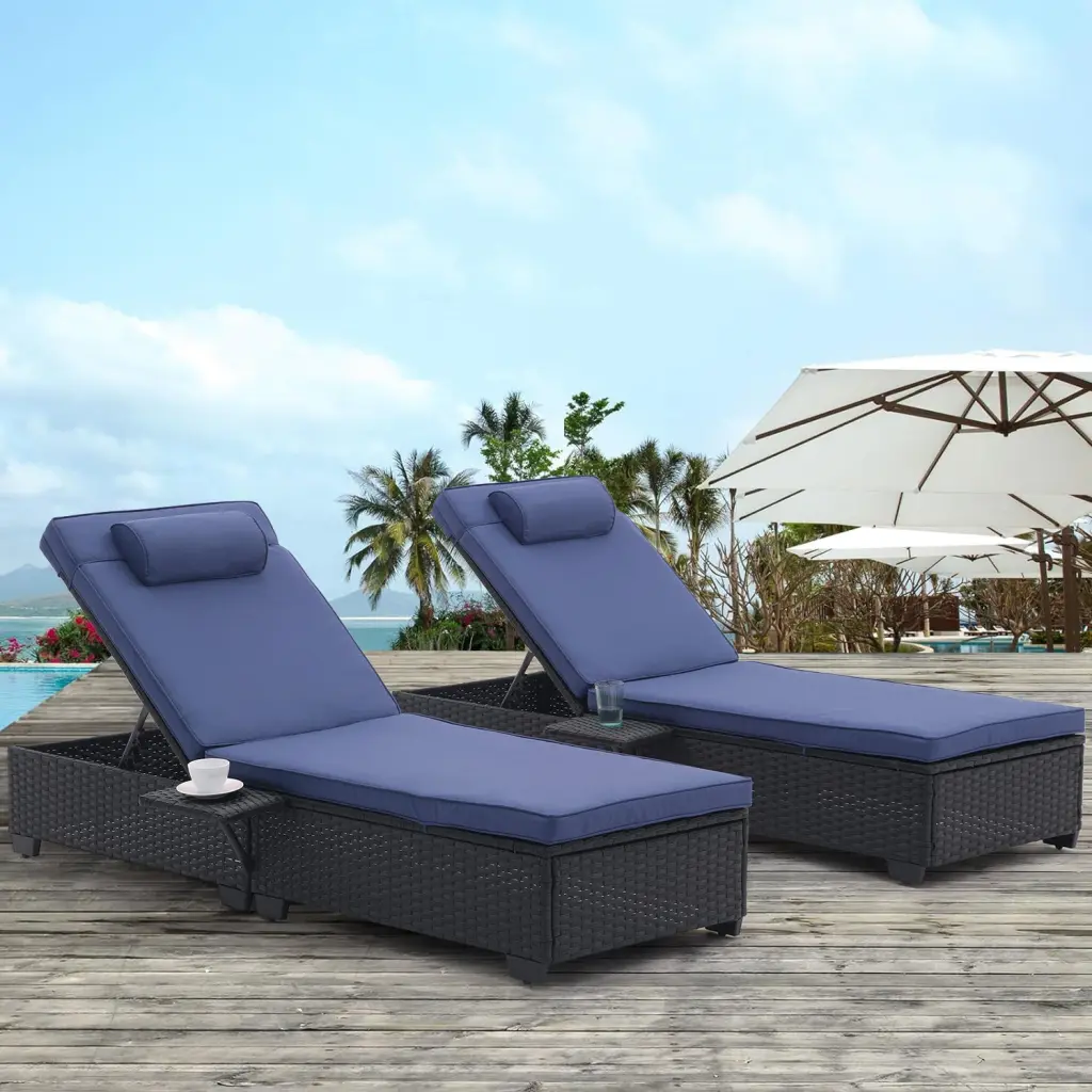 Outdoor Patio Chaise Lounge Chair PE Rattan Steel Frame Adjustable Recliner koruiten