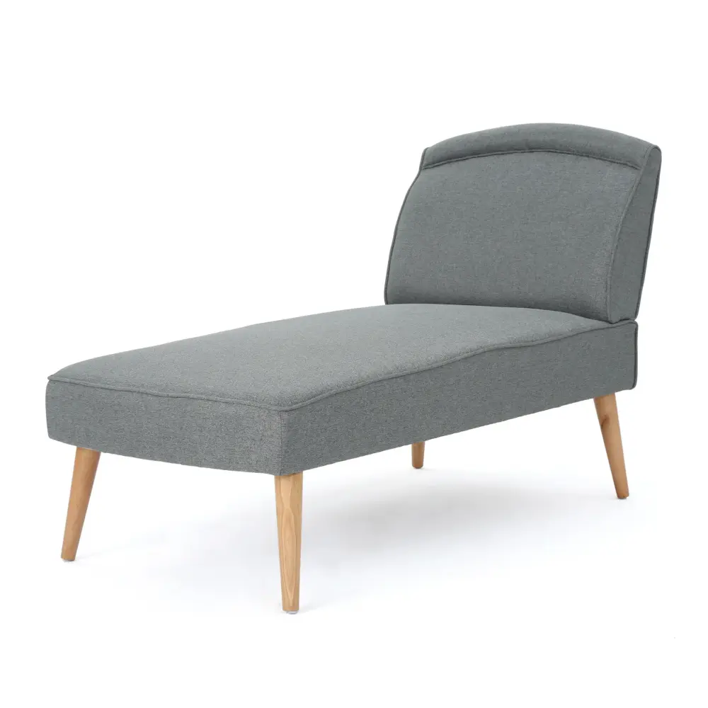 Leather Recliner Fabric Chaise Lounge Rubberwood Frame - Slate
