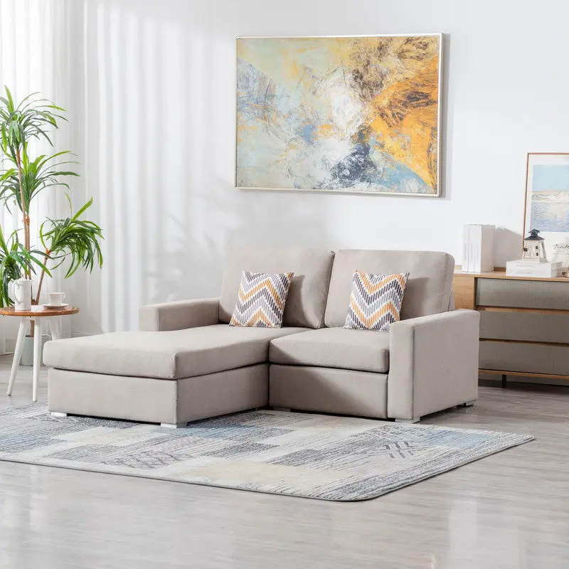 Nolan 67 Inch Beige Linen Reversible Sofa Chaise Pillows lilola home