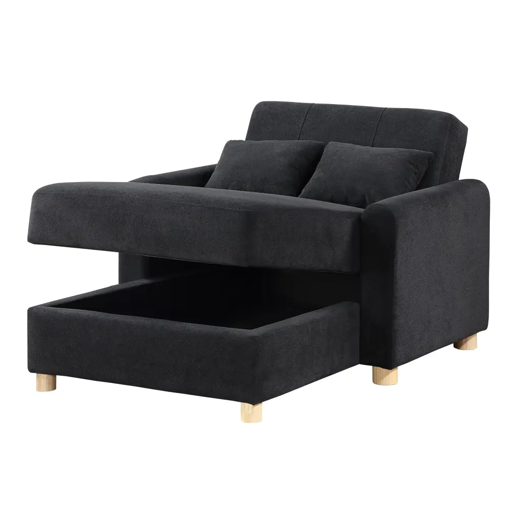 Thomas 42.5 Inch Black Convertible Sleeper Chaise Lounge Chair Ottoman lilola home