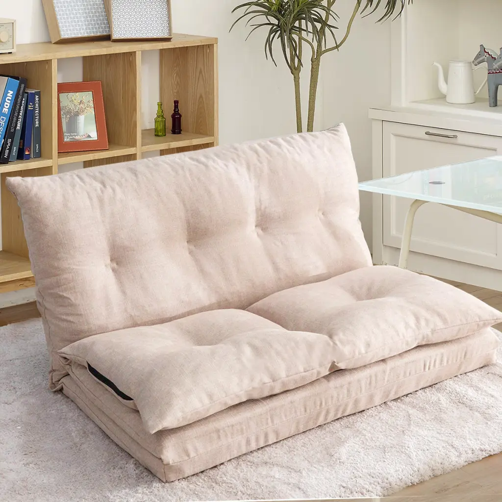 Customizable Folding Chaise Lounge Sofa Floor Couch Beige Multi-Functional Furniture lucky furniture